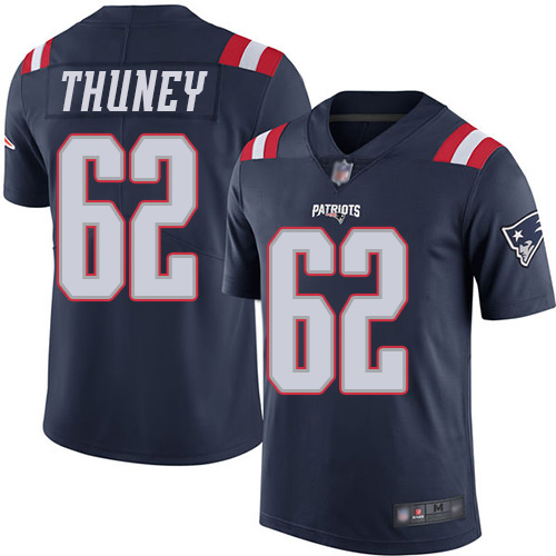 New England Patriots Football #62 Rush Vapor Untouchable Limited Navy Blue Men Joe Thuney NFL Jersey